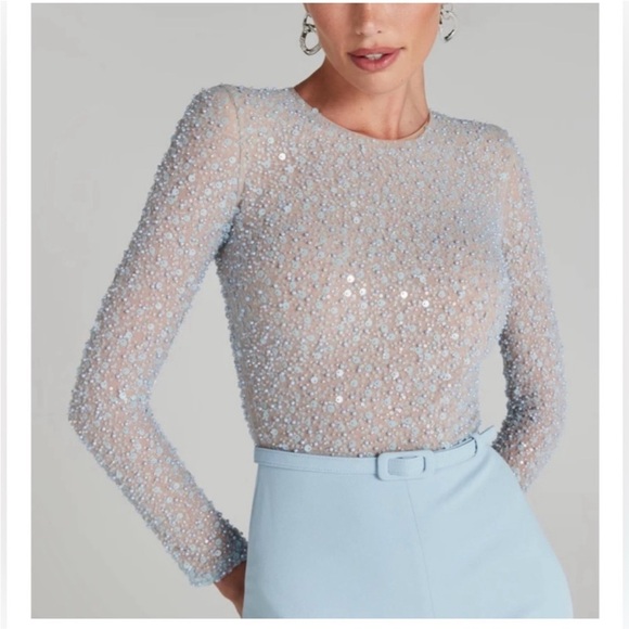 NADINE MERABI Light Blue Flare Pants - Picture 4 of 7